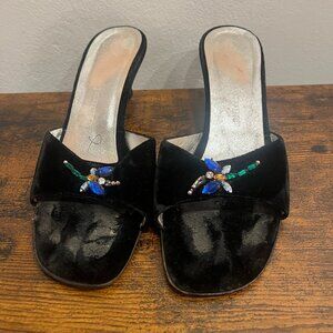 Giuseppe Zanotti Vicini Black Velvet Crystal Jewel Kitten Heels